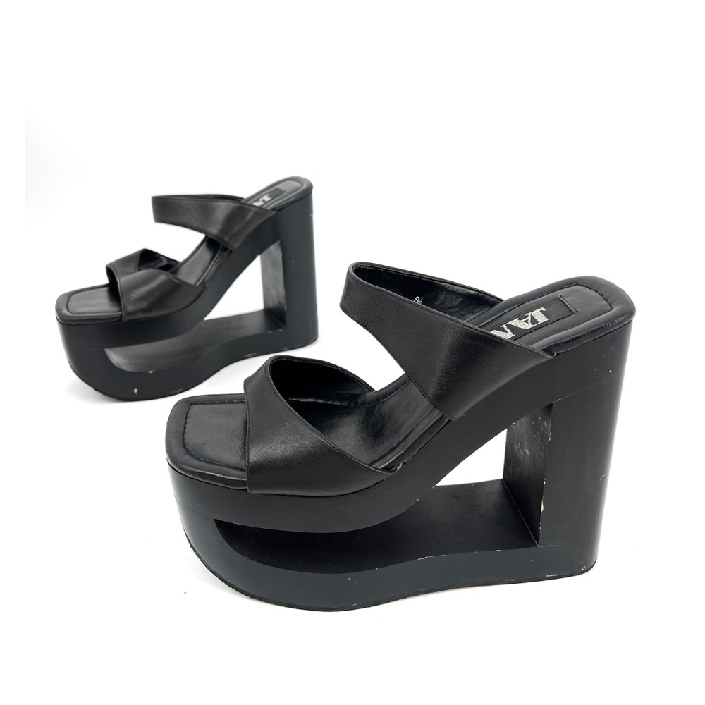 Jante Black Platform Wedge Sandals Cutout Heel Vintage Size 8.5
